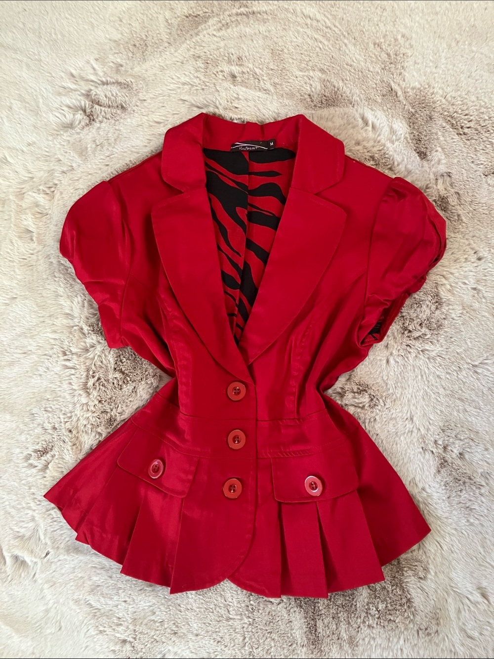 90’s Y2k Women's Red Short-Sleeve Tailored Blazer with Notch Lapel
